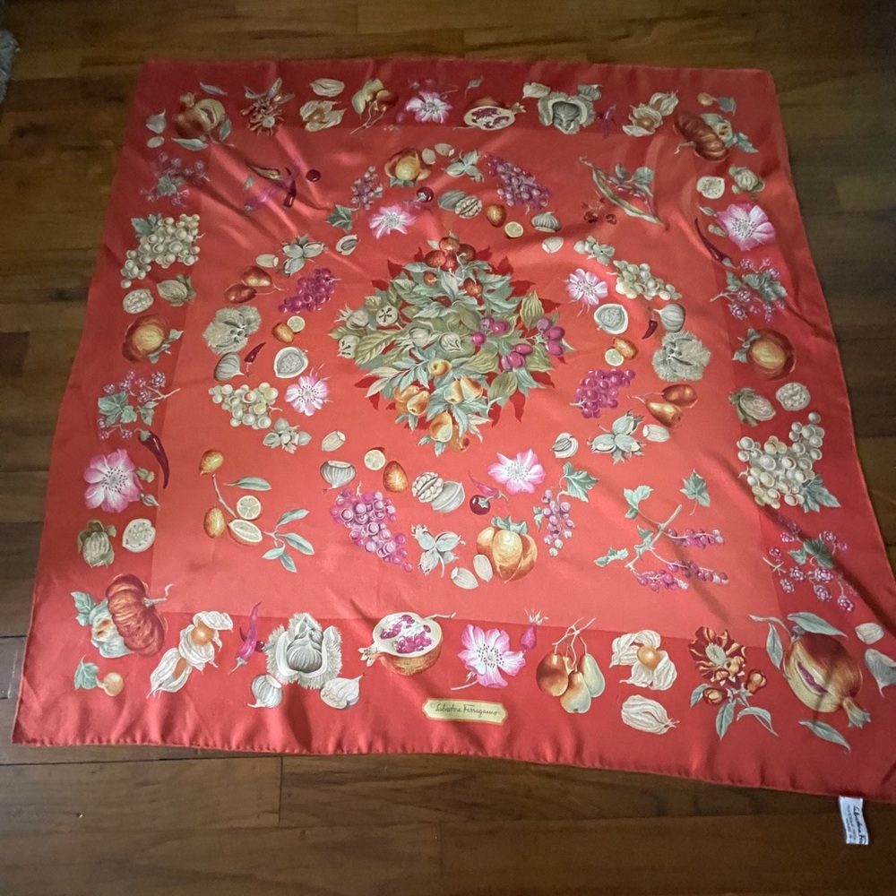 Salvatore Ferragamo Vibrant Floral and Fruit Silk Scarf